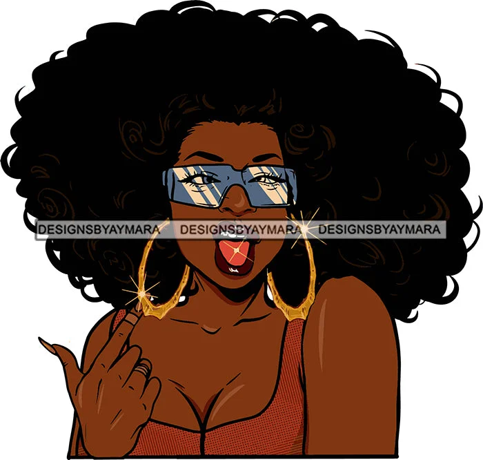 Afro Urban Street Ghetto Girls Babe Hoop Earrings Sexy Sunglasses Afro Hair Style Tank Top Tongue Piercing Nails SVG Cutting Files For Silhouette Cricut grey tank top