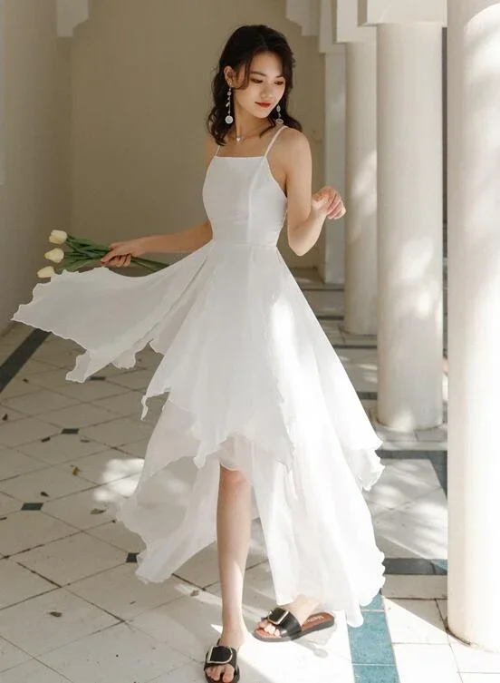 White Chiffon High Low Chic Simple Wedding Party Dress, White Short Prom Dress Graduation Dress   cg20451 Tunics Recommended stylist