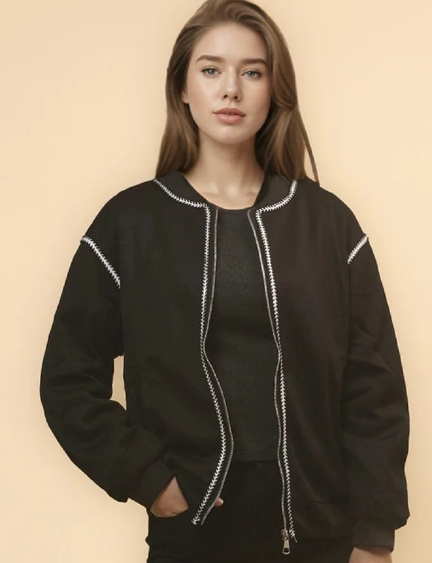 Ladies Color Block Zip Baseball Jacket SKT4716 Appliqued Jacket Beaded Jacket Sequined Jacket