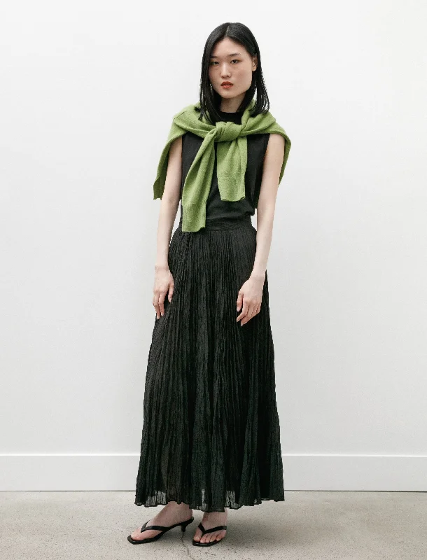 Crinkled Plissé Skirt Black linen skirt light