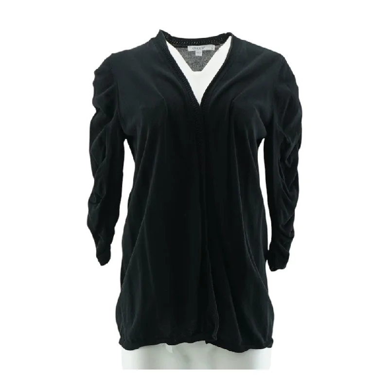Black Solid Cardigan Sweater Collared Crew Neck Turtle Neck