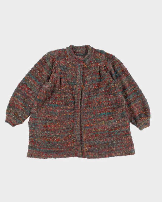 Vintage Multi-Colour Cardigan - L Mesh Blend Leather Blend Suede Blend