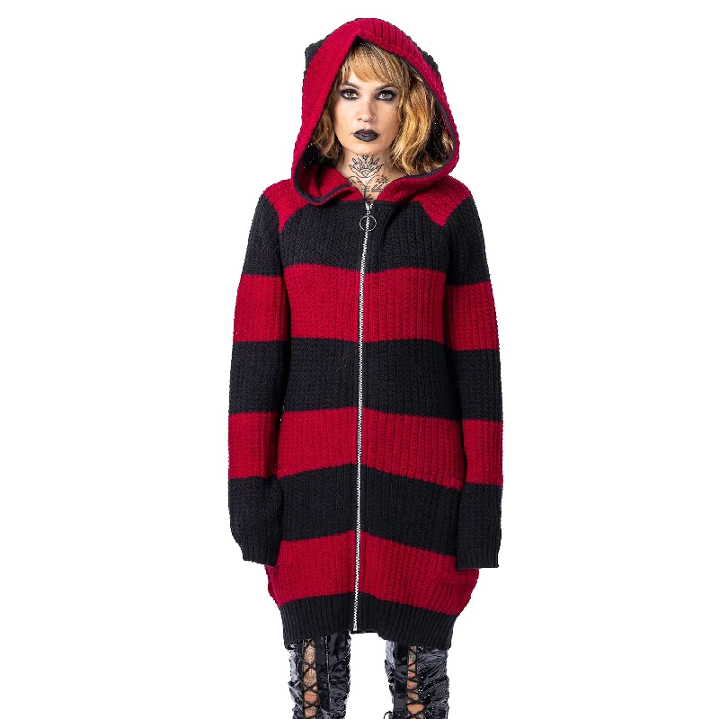 ESTHER CARDIGAN - BLACK/RED Nylon Fabric Polyester Fabric Spandex Fabric
