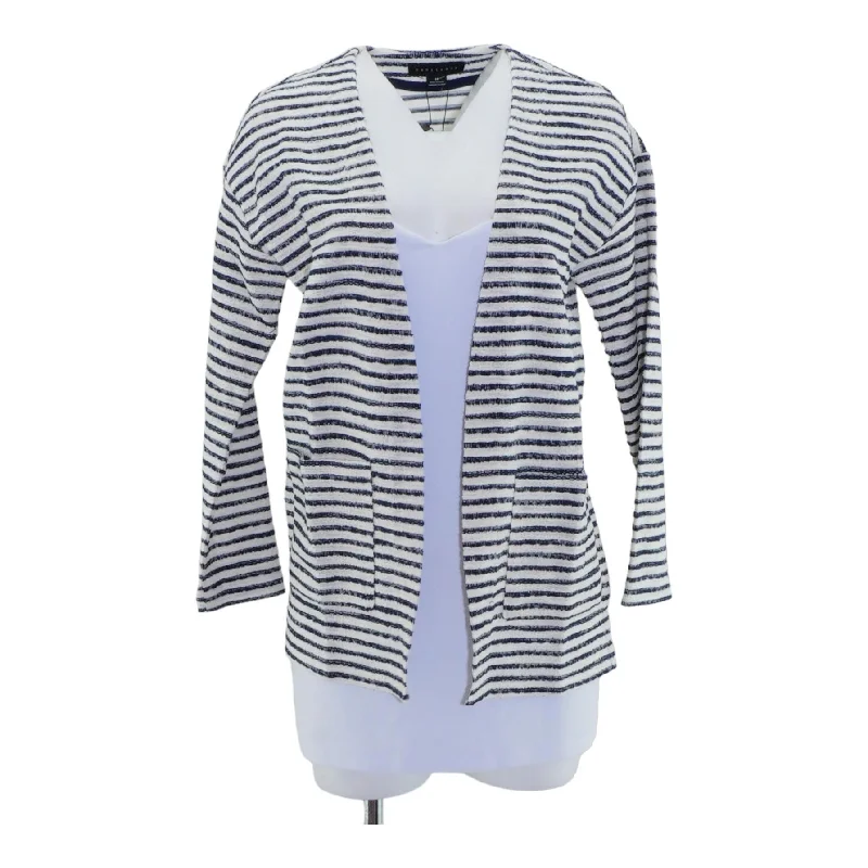 Blue Striped Cardigan Sweater Fleece Cardigan Nylon Polyester