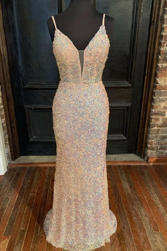 Mermaid Sequins Champagne Long Party Dress prom dress     cg20995 Tunics Silk luxurious