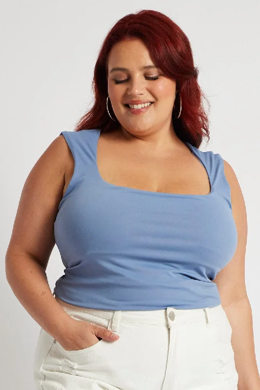 Blue Tank Top Scoop Neck Supersoft cutout tank top