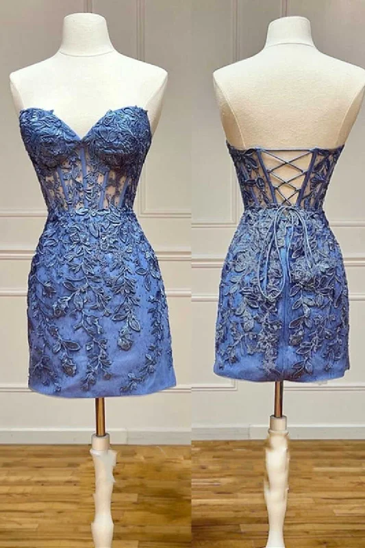 Periwinkle Blue Appliques Strapless Lace-Up Mini Party Dress Tunics Hiking breathable Periwinkle Blue Appliques Strapless Lace-Up Mini Party Dress Tunics Hiking breathable