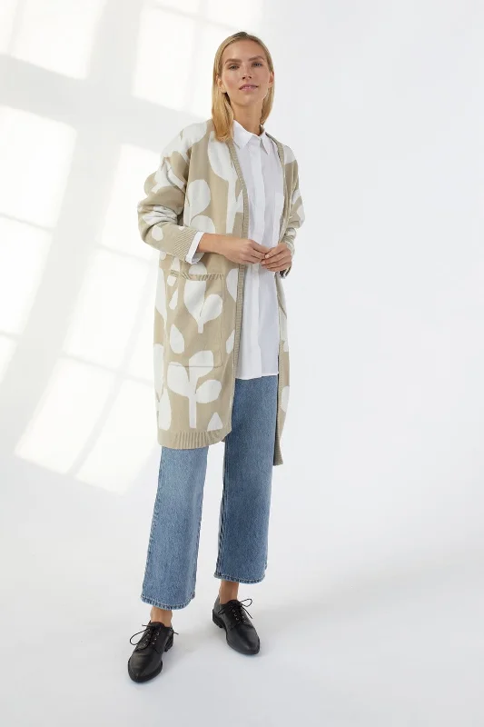 Ratia Rain Beige Knit Cardigan Transparent Opaque Sheer