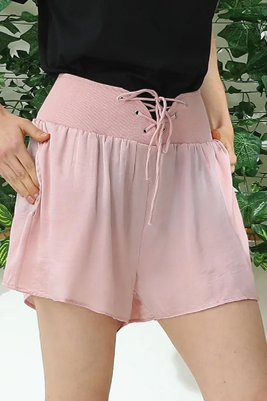 HIGH WAIST RACE UP SHORT PANTS Trendy Wide-Legged Trousers