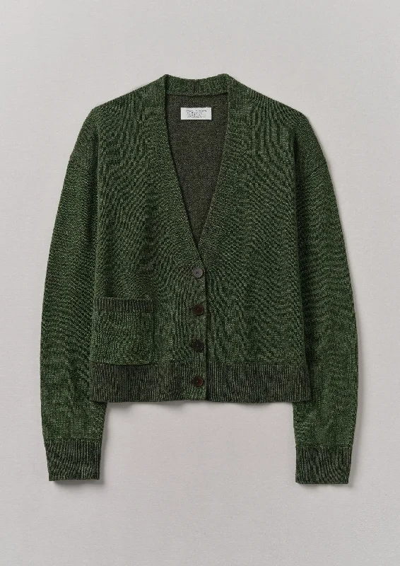 Wool Linen Patch Pocket Cardigan | Artichoke Striped Floral Plaid