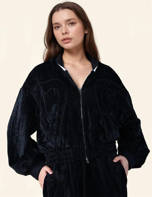 Ladies Black Stand Collar Velvet Jacket SKT0787 Faux Fur Jacket Real Fur Jacket Shearling Jacket