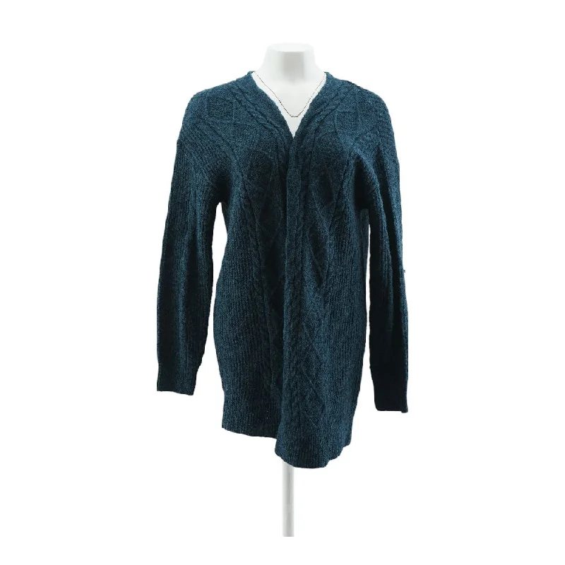 Blue Solid Cardigan Sweater Boat Neck Shawl Collar Notched Collar
