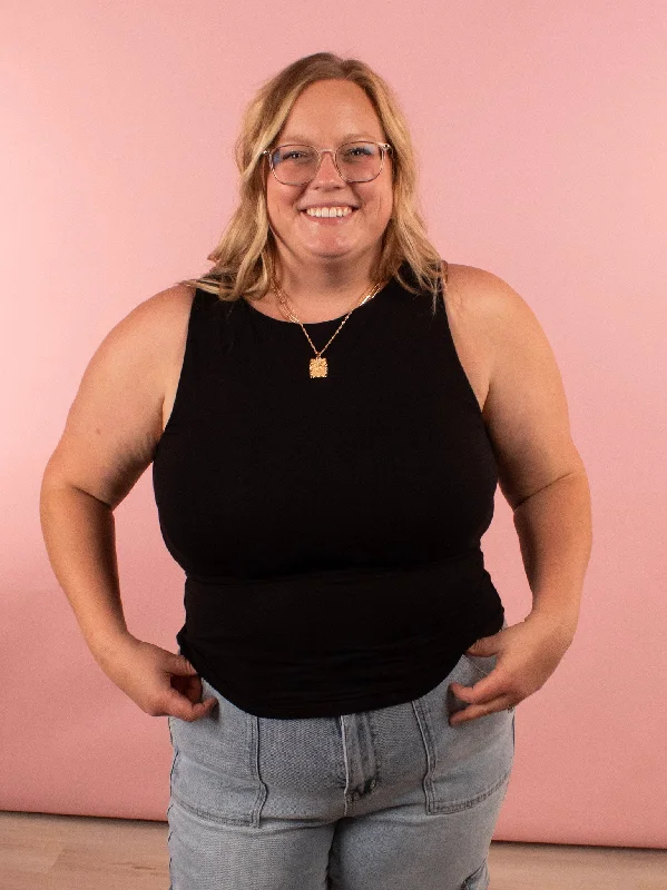 Black Basic High Neck Tank sexy tank top