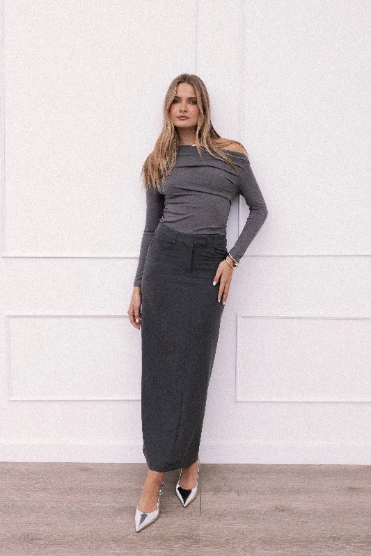 Chicca Maxi Skirt - Grey modal blend skirt