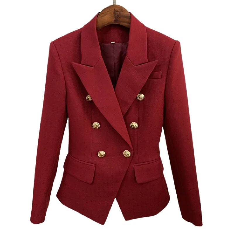 HIGHSTREET Women's Elegant Stylish Fashion Office Professional Woven Plaid Burgundy Red Blazer Jacket Striped Jacket Polka Dot Jacket Floral Jacket