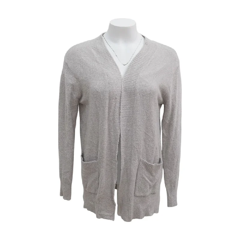 Gray Solid Cardigan Sweater Spandex Rayon Corduroy