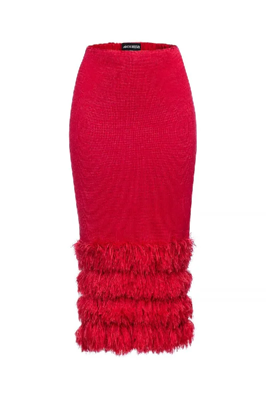 RED KNIT SKIRT WITH HANDMADE KNIT DETAILS leather skirt modern