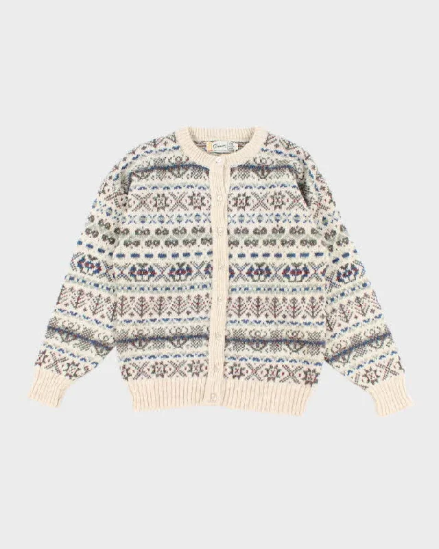 Vintage Glenugie Wool Cardigan - S Ribbed Striped Patterned