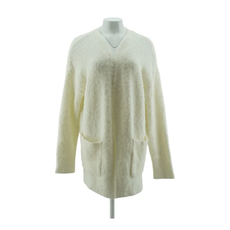 Ivory Solid Cardigan Sweater Welt Pockets Slit Pockets Flap Pockets