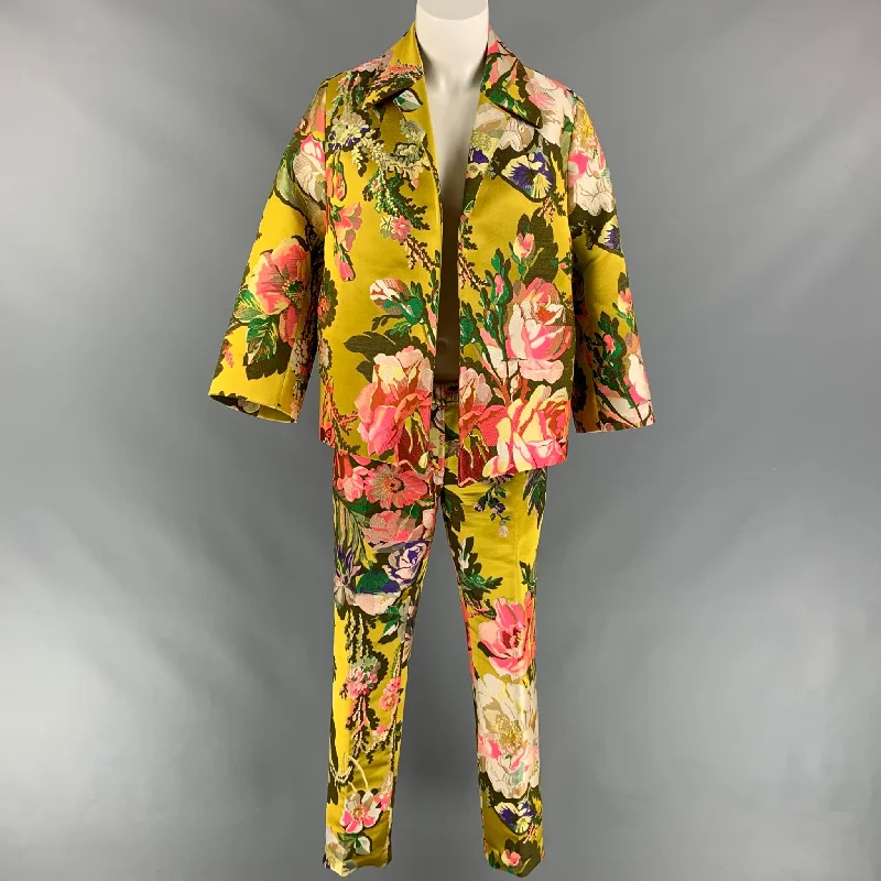 DRIES VAN NOTEN x CHRISTIAN LACROIX SS 20 Size 4 Multi-Color Floral Jacquard Polyester Blend Pants Suit Comfortable Maternity Pants
