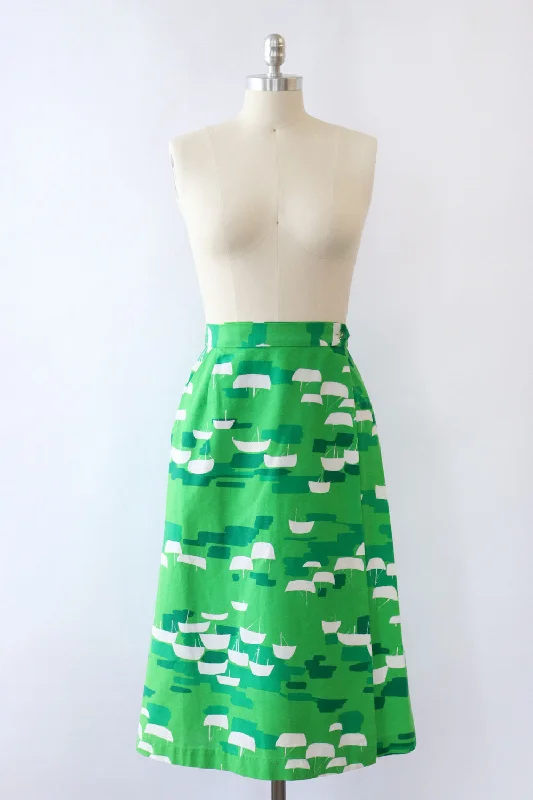 Malia Green Marina Cotton Skirt S elastic waist skirt