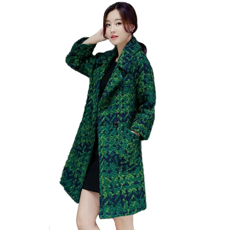 KENDRA Design Women's Fine Fashion Elegant Luxury Style Green Plaid Wool Coat Jacket Zippered Jacket Buttoned Jacket Snapped Jacket