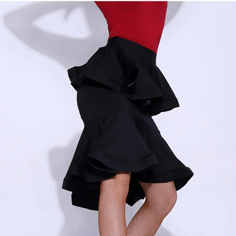 Flared  Latin Skirt with Ruffles chiffon skirt lightweight