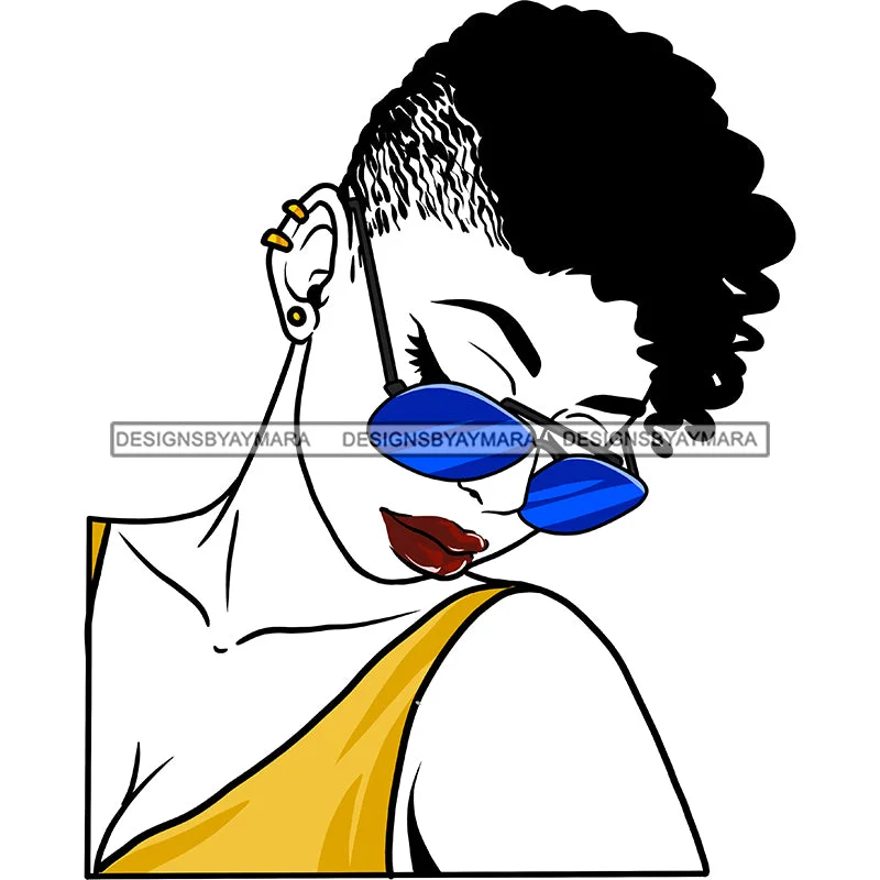 Black Woman Short Hair Cut Blue Sunglasses Red Lips Yellow Mustard Tank Top Bent Head Clipart Graphic  Skillz JPG PNG  Clipart Cricut Silhouette Cut Cutting silver tank top