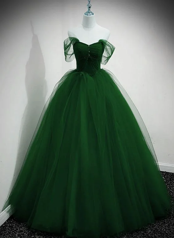 Green Tulle Beaded Sweetheart Long Party Dress, Green A-line Prom Dress Evening Dress      cg25057 Tunics Short Trendy