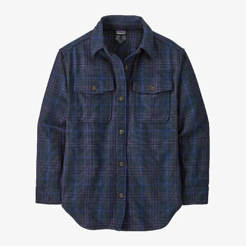 Patagonia Women's Fjord Loft Overshirt Jacket - Tree Top: Smolder Blue Snapped Jacket Toggled Jacket Drawstring Jacket