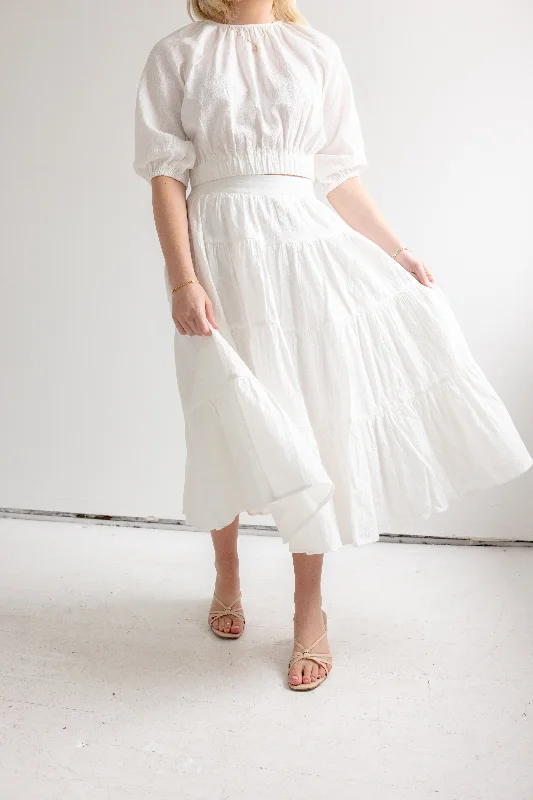 St. Tropez Skirt- White denim skirt durable