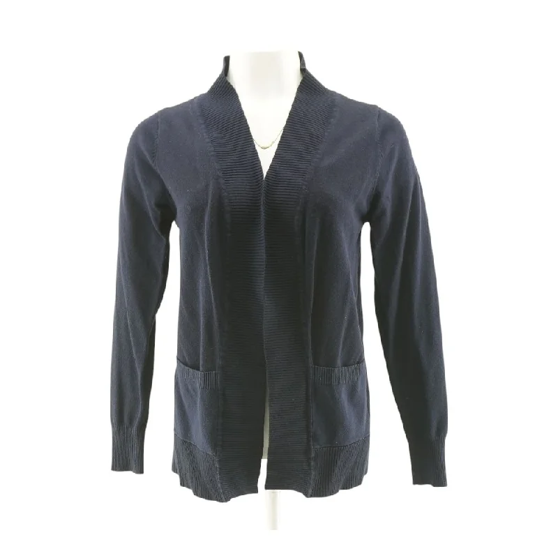 Navy Solid Cardigan Sweater Fitted Slim Tailored
