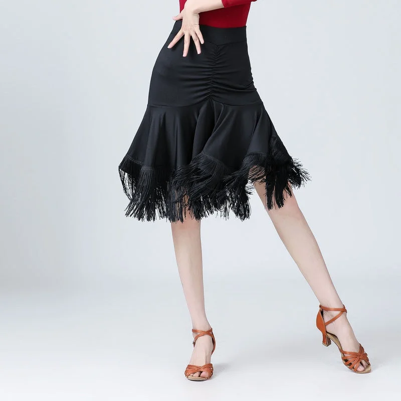 Black Tassel Ruffle Latin Dance Skirt pencil skirt chic
