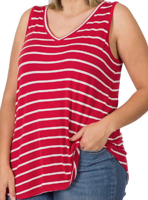 Curvy Gal Striped Tank - Red/White peach tank top