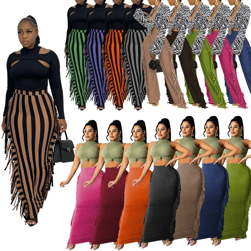 Wholesale New Style High Quality Brushed Fabric Cute Women'S Elegant Two-Sided Fringed Half-Length Women'S  Long Satin Skirt chiffon skirt flowing