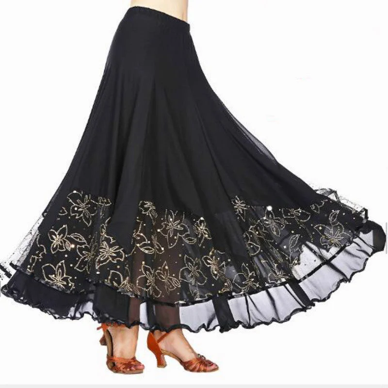 Swing Maxi Ballroom Skirt with Embroidery linen skirt natural