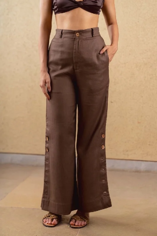 Marigold Pants - Brown - Hemp Tencel Classic Pleated Pants