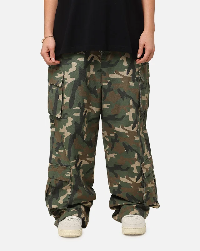 Carre Tactical Baggy Cargo Pants Woodland Camo Elegant Wool Trousers