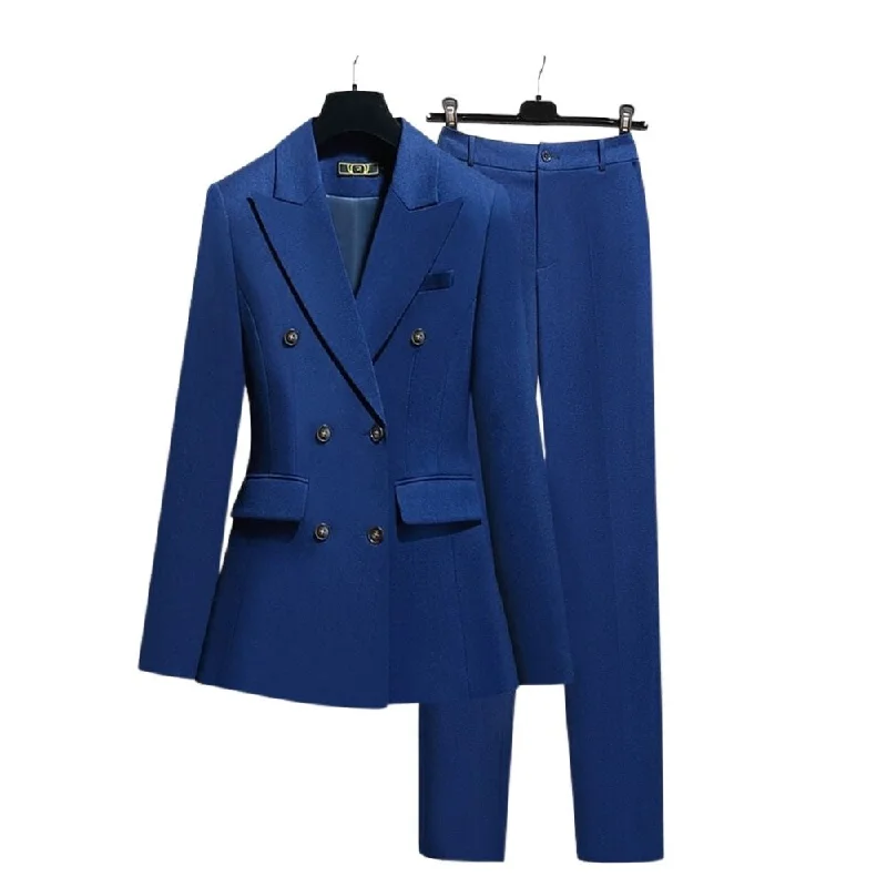 WELLINGTON SUITS Women's Elegant Stylish Office Fashion Navy Blue Blazer Jacket & Pants Suit Set Oversized Jacket Tailored Jacket Straight Jacket