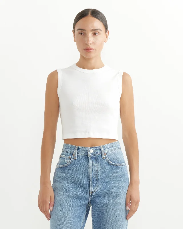 Esme Crop Tank in White metallic tank top