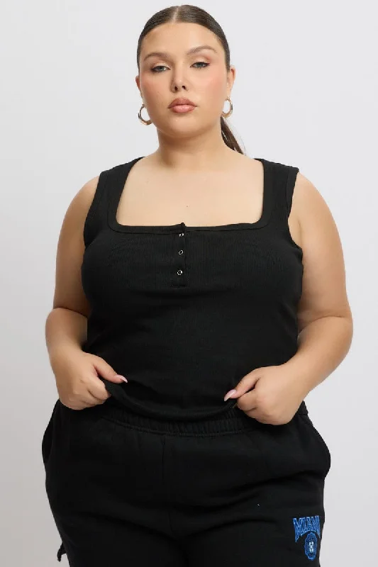 Black Tank Top Scoop Neck Button Down solid color tank