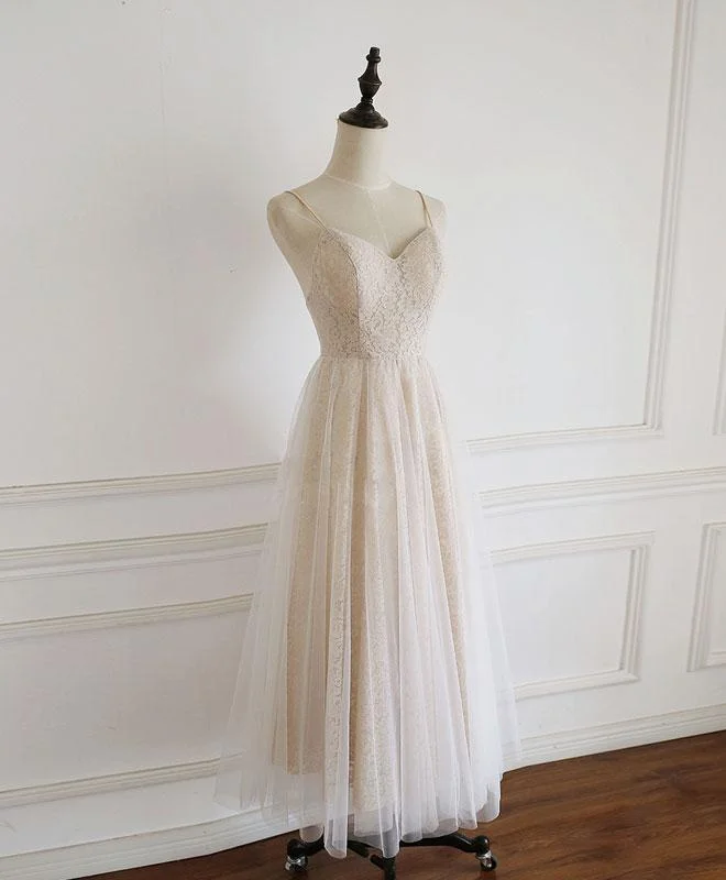 Light Champagne Lace Straps Sweetheart Party Dress Formal Dress, Tea Length Wedding Party Dress prom dress, evening dress    cg23601 Tunics Custom made