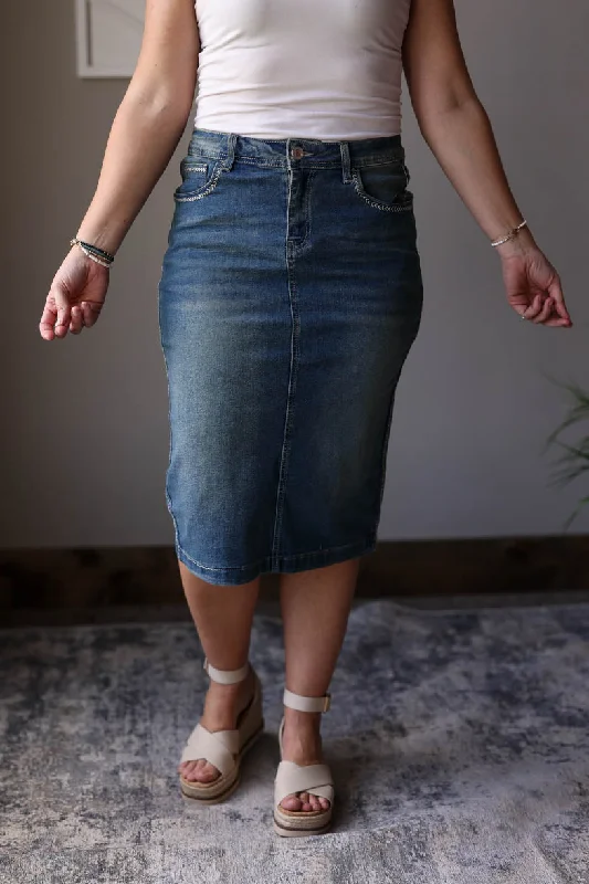Isabella Vintage Wash Heavy Stitching Midi Skirt wool skirt thick