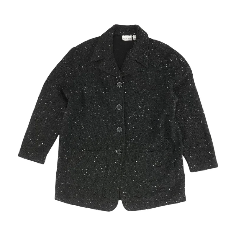 Vintage Black Solid Cardigan Sweater Collared Crew Neck Turtle Neck