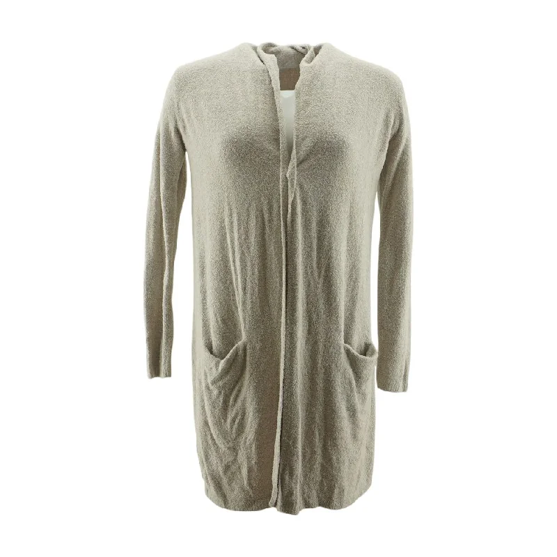 Beige Solid Cardigan Sweater Welt Pockets Slit Pockets Flap Pockets