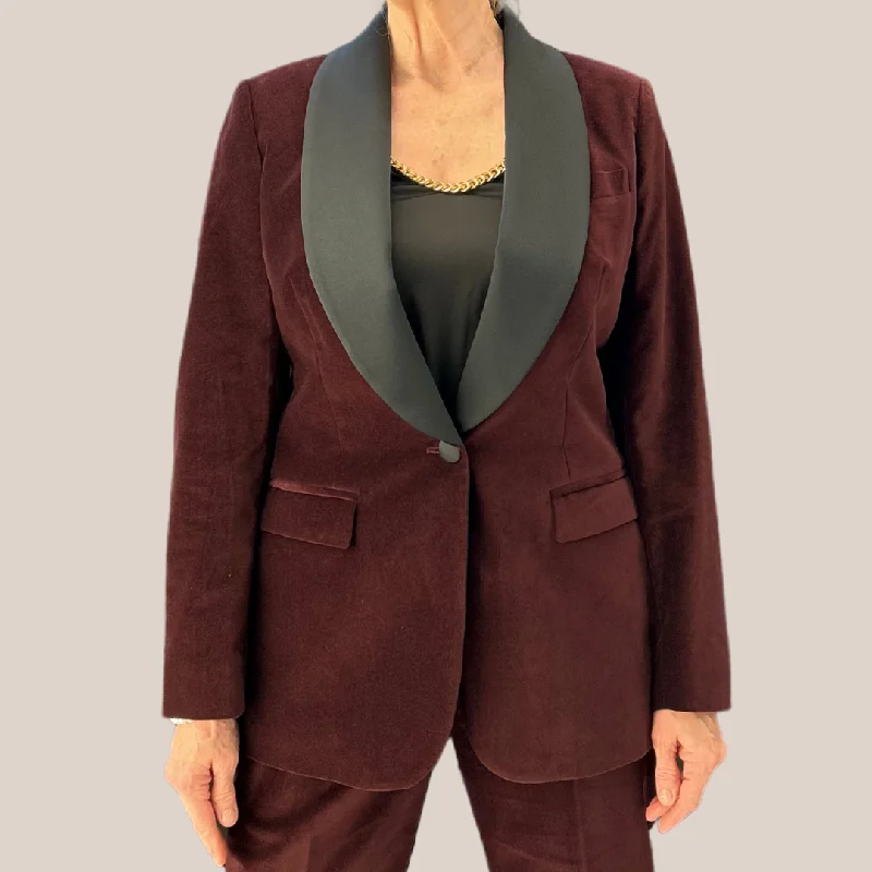 Velvet Tuxedo Jacket - Burgundy Appliqued Jacket Beaded Jacket Sequined Jacket