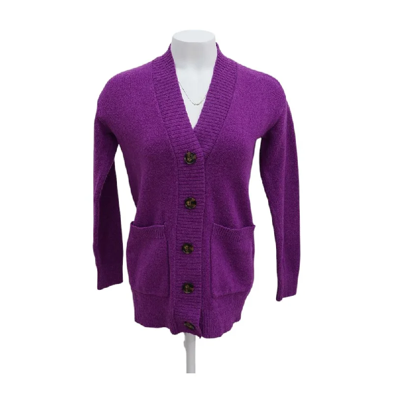 Purple Solid Cardigan Sweater Satin Blend Silk Blend Wool Blend
