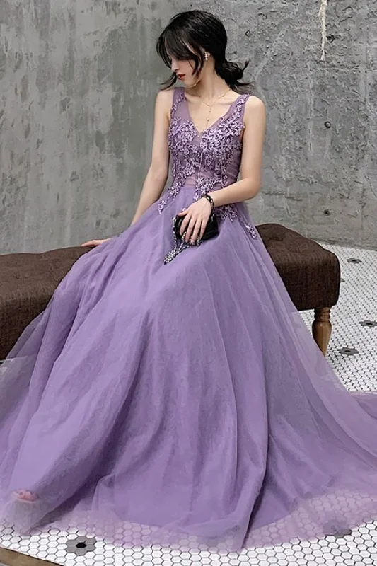 A-line lilac long prom dress party dress    cg20782 Tunics Prom sequined