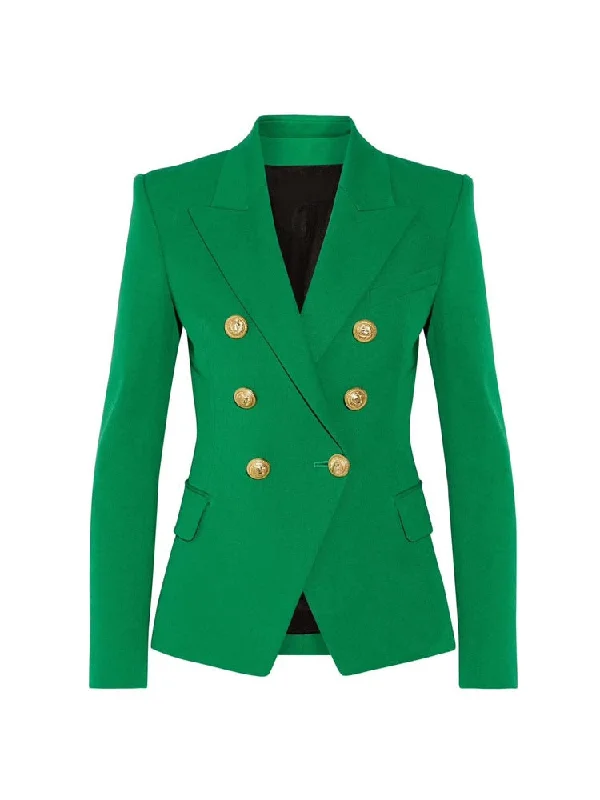 HIGHSTREET Women's Elegant Stylish Fashion Solid Color Office Business Casual Professional Style Green Blazer Jacket Chenille Fabric Brocade Fabric Lace Fabric
