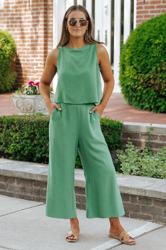 Green Tank & Cropped Pant Set soft pink tank
